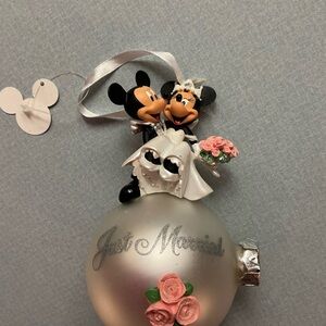 Disney Mickey and Minnie Just Married Ornament - Silver and Pink
